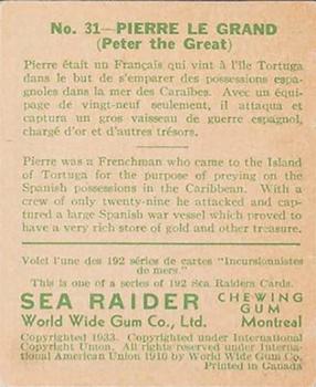 1933 World Wide Gum Sea Raiders (Canadian Version / English & French) (V359-2) #31 Pierre Le Grand Back