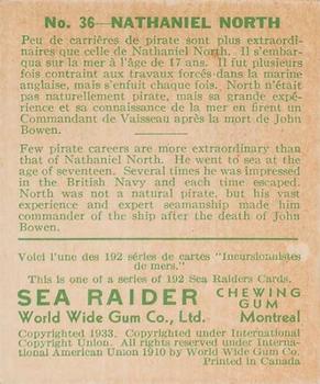 1933 World Wide Gum Sea Raiders (Canadian Version / English & French) (V359-2) #36 Nathaniel North Back