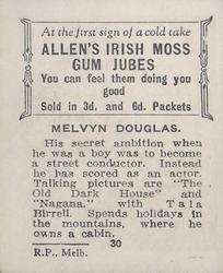 1933 Allen's Movie Stars #30 Melvyn Douglas Back