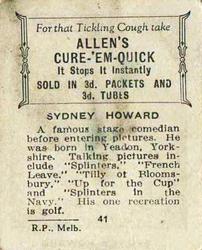1933 Allen's Movie Stars #41 Sydney Howard Back
