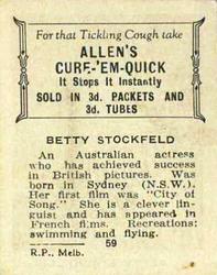 1933 Allen's Movie Stars #59 Betty Stockfeld Back