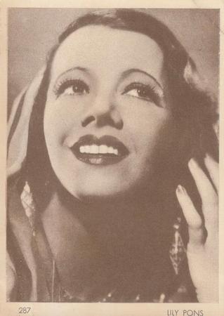 1930-39 Aguila Chocolate Movie Star Premiums #287 Lily Pons Front