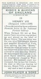 1991 Imperial Tobacco Co.1935 Player's Kings & Queens of England (reprint) #19 Henry VII Back
