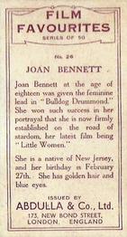 1934 Abdulla Film Favorites #26 Joan Bennett Back