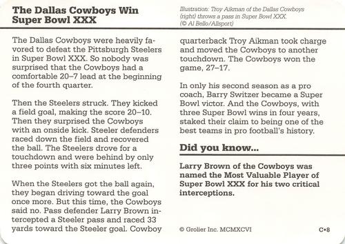 1996-97 Grolier Story of America Cards - Year in Review #C.8 The Dallas Cowboys Win Super Bowl XXX Back