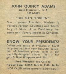1940 Trio Gum Presidents (R210) #NNO John Quincy Adams Back