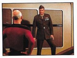 1992 Panini Star Trek: The Next Generation Stickers (Red backs) #13 Picard with Q, in 20th Century military uniform Front