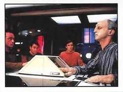 1992 Panini Star Trek: The Next Generation Stickers (Red backs) #147 Kosinski, Riker and Wesley watching Traveler at console Front