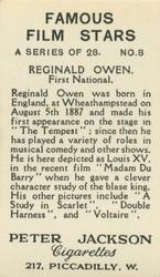 1935 Peter Jackson Famous Film Stars #8 Reginald Owen Back