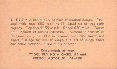 1940 Tydol Aeroplane Series (UO1) #4 T.B.3 Back
