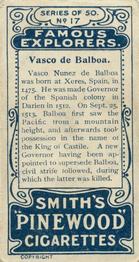 1911 F. & J. Smith's Famous Explorers #17 Vasco de Balboa Back