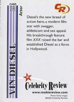 2003 Celebrity Review Rookie Review #12 Vin Diesel Back