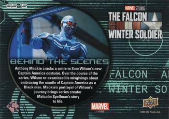 2023 Upper Deck Marvel The Falcon and The Winter Soldier - Behind the Scenes #BS-15 Anthony Mackie as Captain America Back