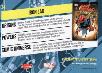 2022 Fleer Ultra Marvel Avengers - Green Foil #34 Iron Lad Back