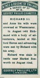 1925 Godfrey Phillips Kings and Queens of England #8 Richard III Back