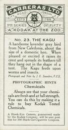 1925 Carreras A “Kodak” at the Zoo (Second Series of 50) #23 Kagu Back