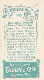 1910 Taddy & Co.'s Autographs Series 1 #5 Benjamin Disraeli Back