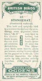 1923 Ogden’s British Birds (Cut Outs) #40 Stonechat Back