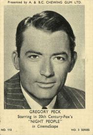 1954 A&BC Film Stars Series 3 #113 Gregory Peck Front