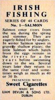 1962 Sweet Cigarettes Irish Fishing #1 Salmon Back