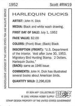 1992-94 Bon Air Federal Duck Stamps #RW19 Harlequin Ducks Back