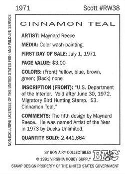 1992-94 Bon Air Federal Duck Stamps #RW38 Cinnamon Teal Back