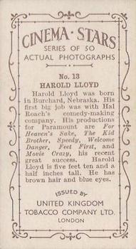 1934 UK Tobacco Cinema Stars (Set 7) #13 Harold Lloyd Back