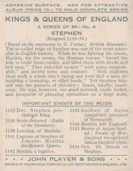1935 Player's Kings & Queens of England (Large) #4 Stephen Back