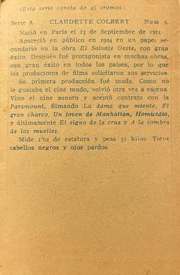 1932 Artistas De Cine Sonoro #3 Claudette Colbert Back
