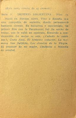 1932 Artistas De Cine Sonoro #15 Imperio Argentina Back