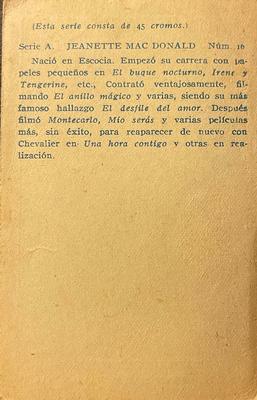 1932 Artistas De Cine Sonoro #16 Jeanette MacDonald Back