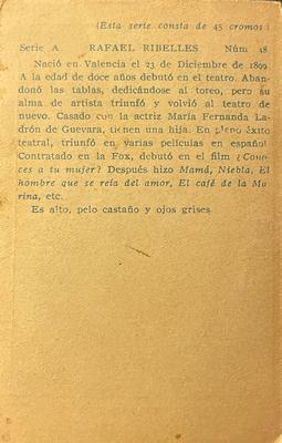 1932 Artistas De Cine Sonoro #38 Rafael Rivelles Back