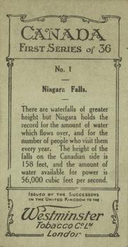 1927 Westminster Tobacco Canada (First Series) #1 Niagara Falls Back