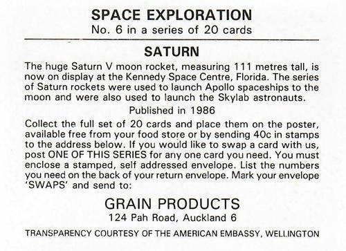 1986 Grain Products Space Exploration #6 Saturn V Back