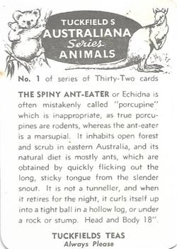 1963 Tuckfields Tea Australiana Series; Animals #1a The Spiny Anteater Back