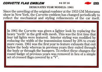 1991 Collect-A-Card Vette Set #28 Corvette Flag Emblem # 4 of 16 Back