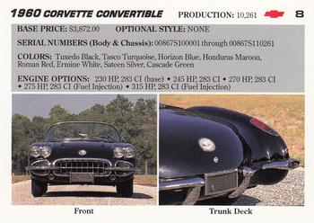 1991 Collect-A-Card Vette Set #8 1960  Corvette Convertible Back