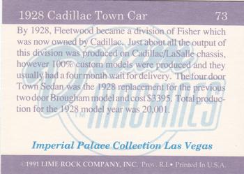 1991-92 Lime Rock Dream Machines #73 1928 Cadillac Town Car Back