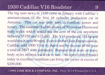 1991-92 Lime Rock Dream Machines #9 1930 Cadillac V16 Roadster Back