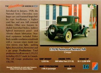 1992 Collect-A-Card Chevy #16 '28 National Series AB Coupe Back