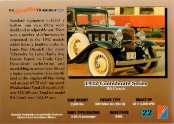 1992 Collect-A-Card Chevy #22 '32 Confederate Series BA Coach Back