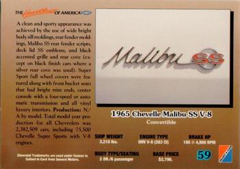 1992 Collect-A-Card Chevy #59 '65 Chevelle Malibu SS V-8 Convertible Back