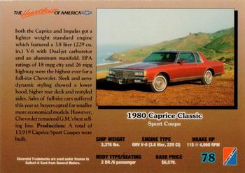 1992 Collect-A-Card Chevy #78 '80 Caprice Classic Sport Coupe Back