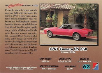 1992 Collect-A-Card Chevy #62 '67 Camaro RS-350 Convertible Back