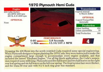 1992 Collect-A-Card Muscle Cars #4 1970 Plymouth Hemi Cuda Back