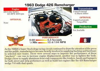 1992 Collect-A-Card Muscle Cars #8 1963 Dodge 426 Ramcharger Back