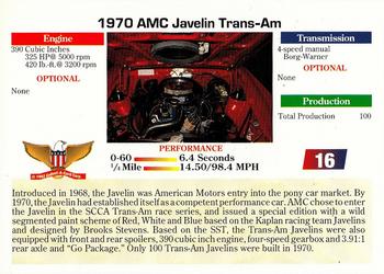 1992 Collect-A-Card Muscle Cars #16 1970 AMC Javelin Trans-Am Back