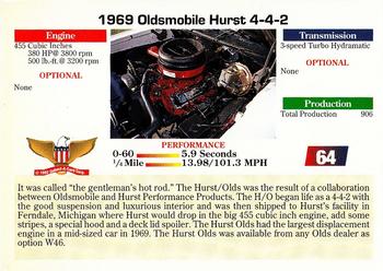 1992 Collect-A-Card Muscle Cars #64 1969 Oldsmobile Hurst 4-4-2 Back