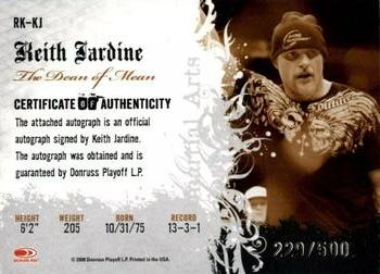 2008 Donruss Americana II - Ring Kings Signature #RK-KJ Keith Jardine Back
