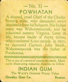 1933-40 Goudey Indian Gum (R73) #31 Powhatan Back